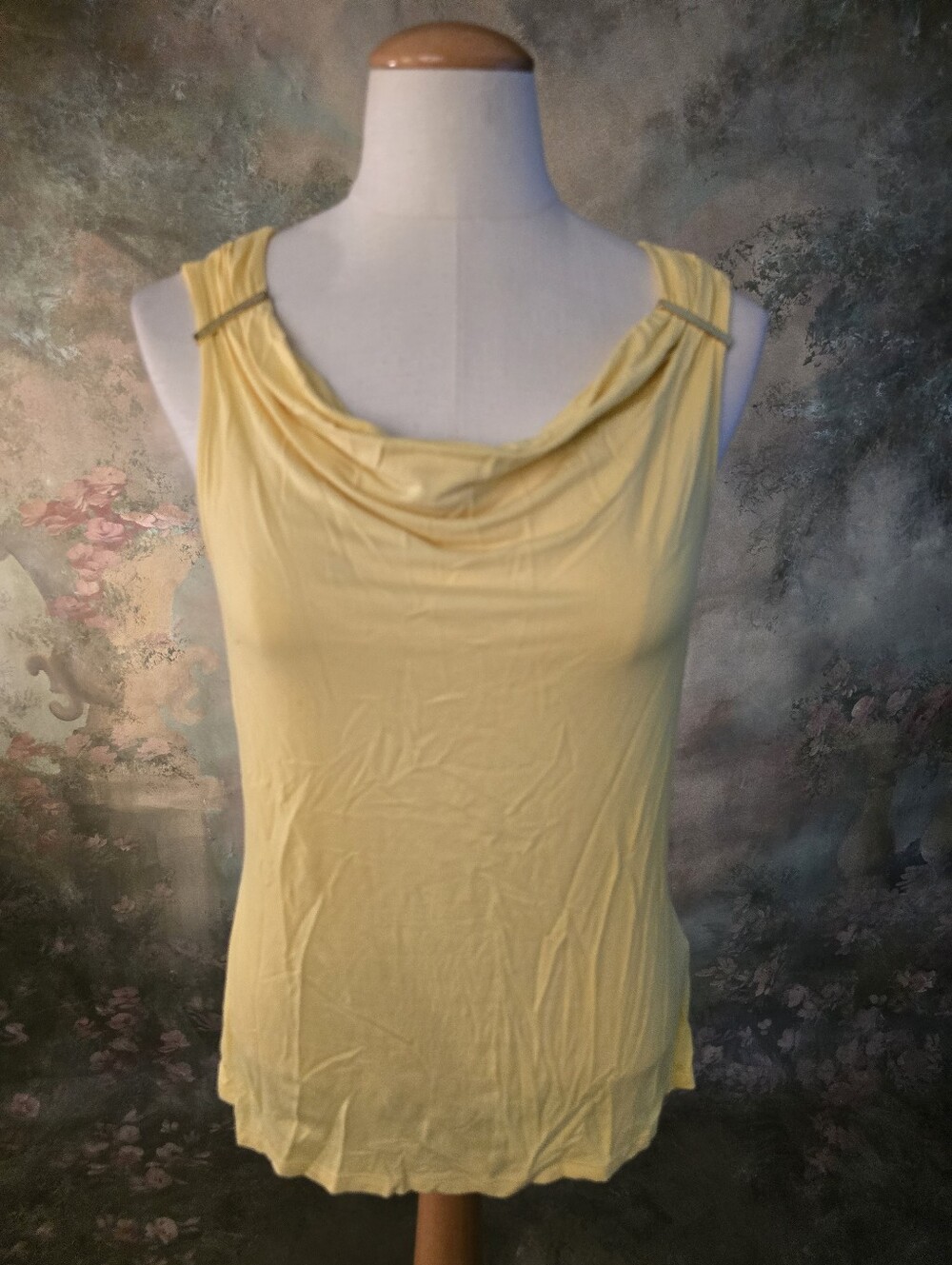 Nue Options Yellow Sleeveless Cowl Neck Metal Detailing On Shoulder Straps PM